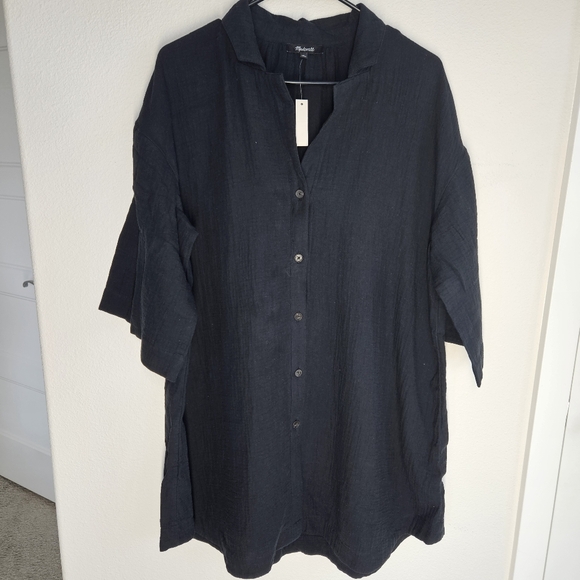 NWT!!! MADEWELL Black Light Spun Isla Mini Gauze Coverup Shirt Dress Size Small - Picture 1 of 6